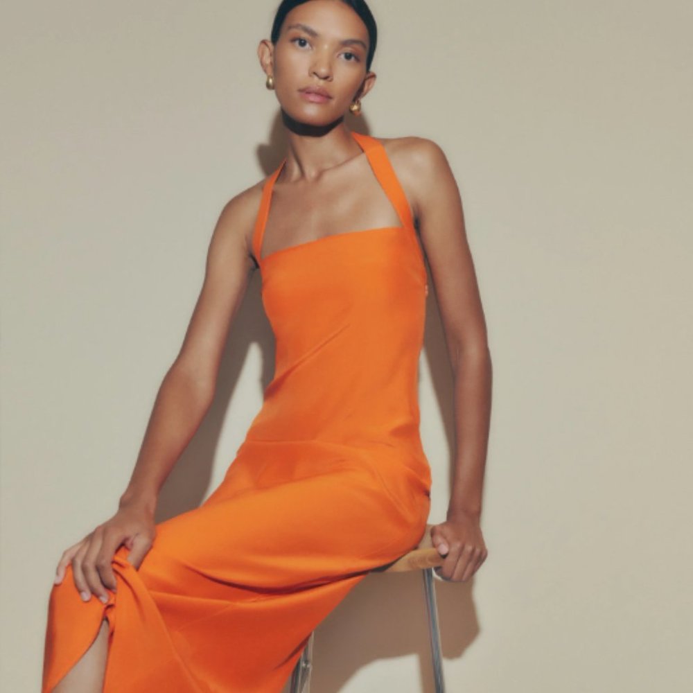 Reformation Orange Alli Silk Dress